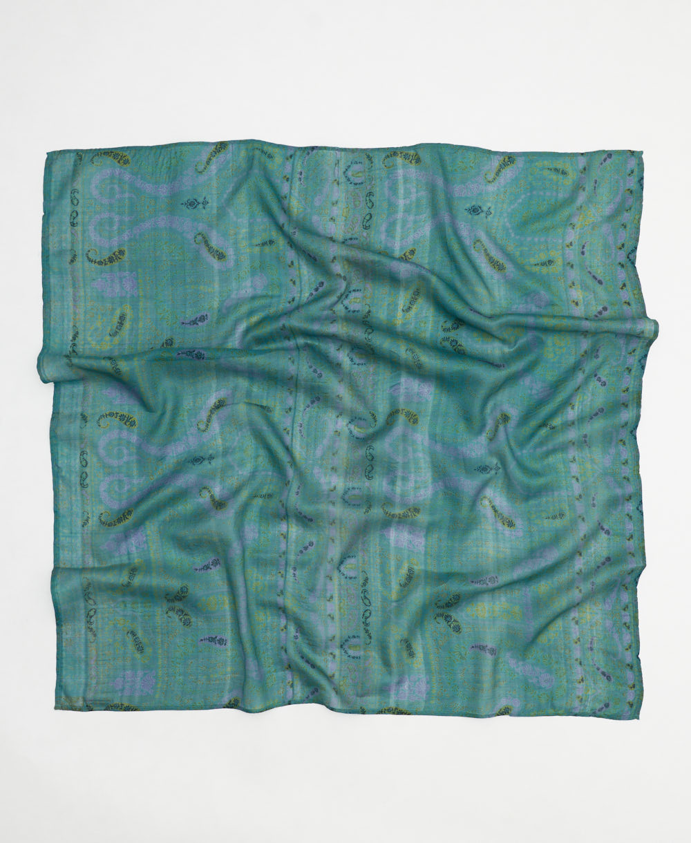 vintage silk square scarf handmade in India from upcycled silk sari fabrics