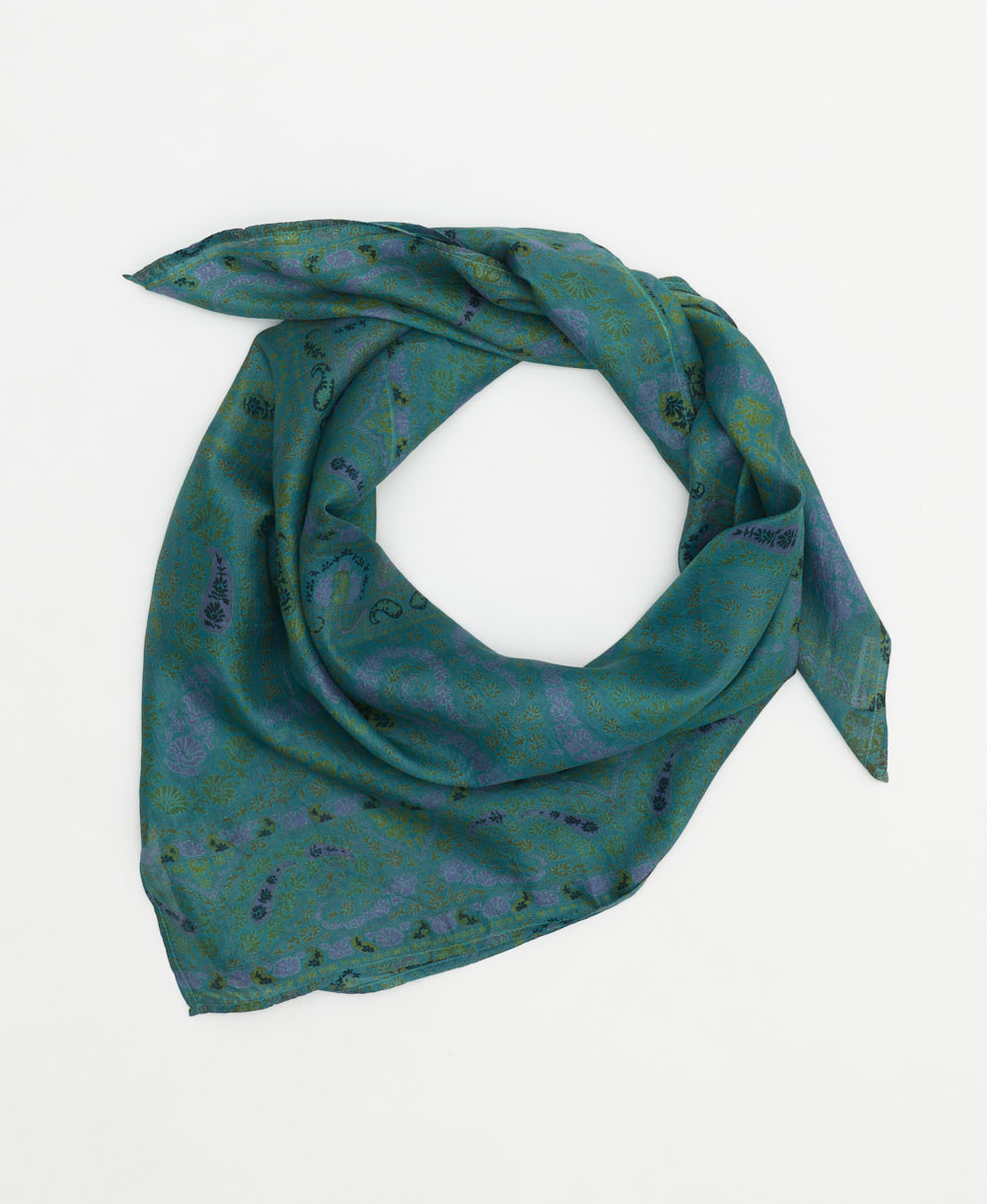 eco-friendly and unique silk square scarf in a one-of-a-kind pattern handcrafted by women artisans in India