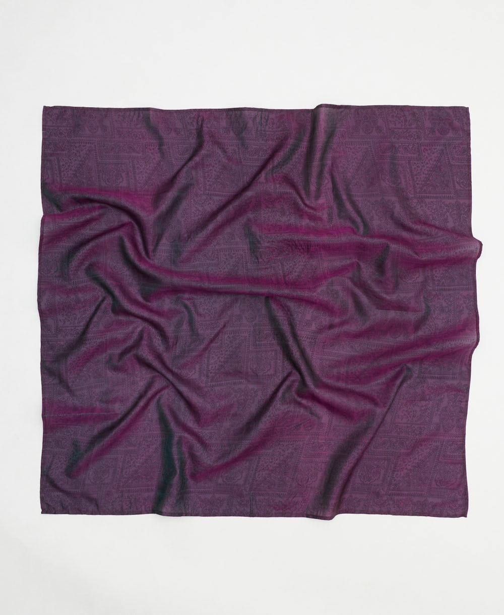 vintage silk square scarf handmade in India from upcycled silk sari fabrics