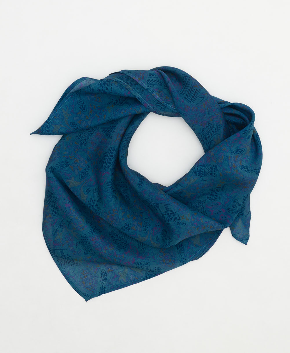 eco-friendly and unique silk square scarf in a one-of-a-kind pattern handcrafted by women artisans in India