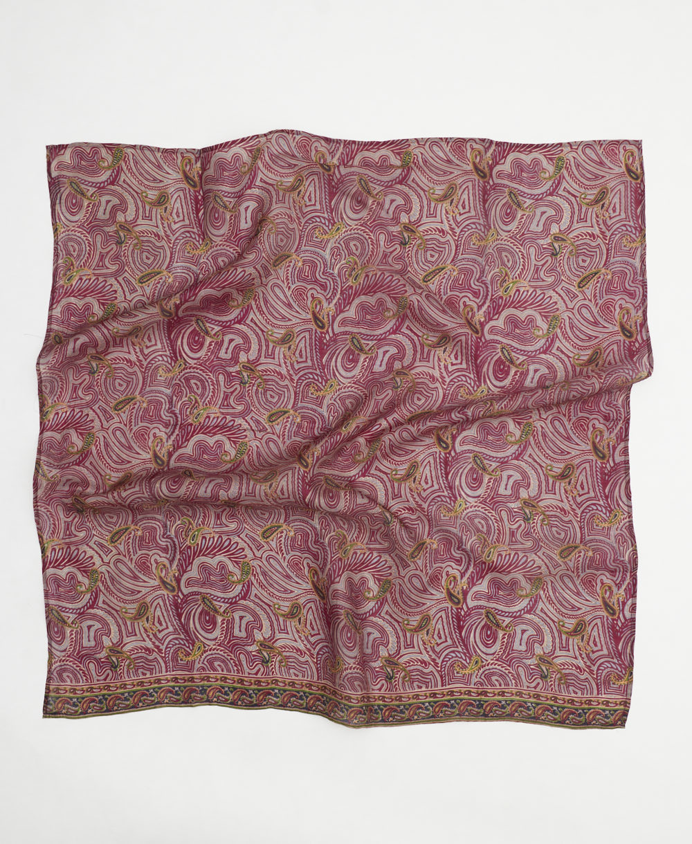 vintage silk square scarf handmade in India from upcycled silk sari fabrics