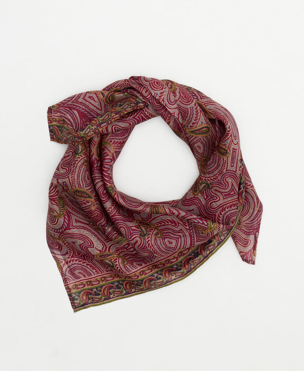 eco-friendly and unique silk square scarf in a one-of-a-kind pattern handcrafted by women artisans in India