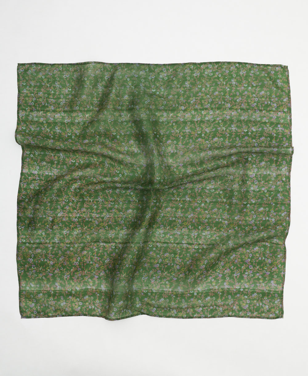 vintage silk square scarf handmade in India from upcycled silk sari fabrics