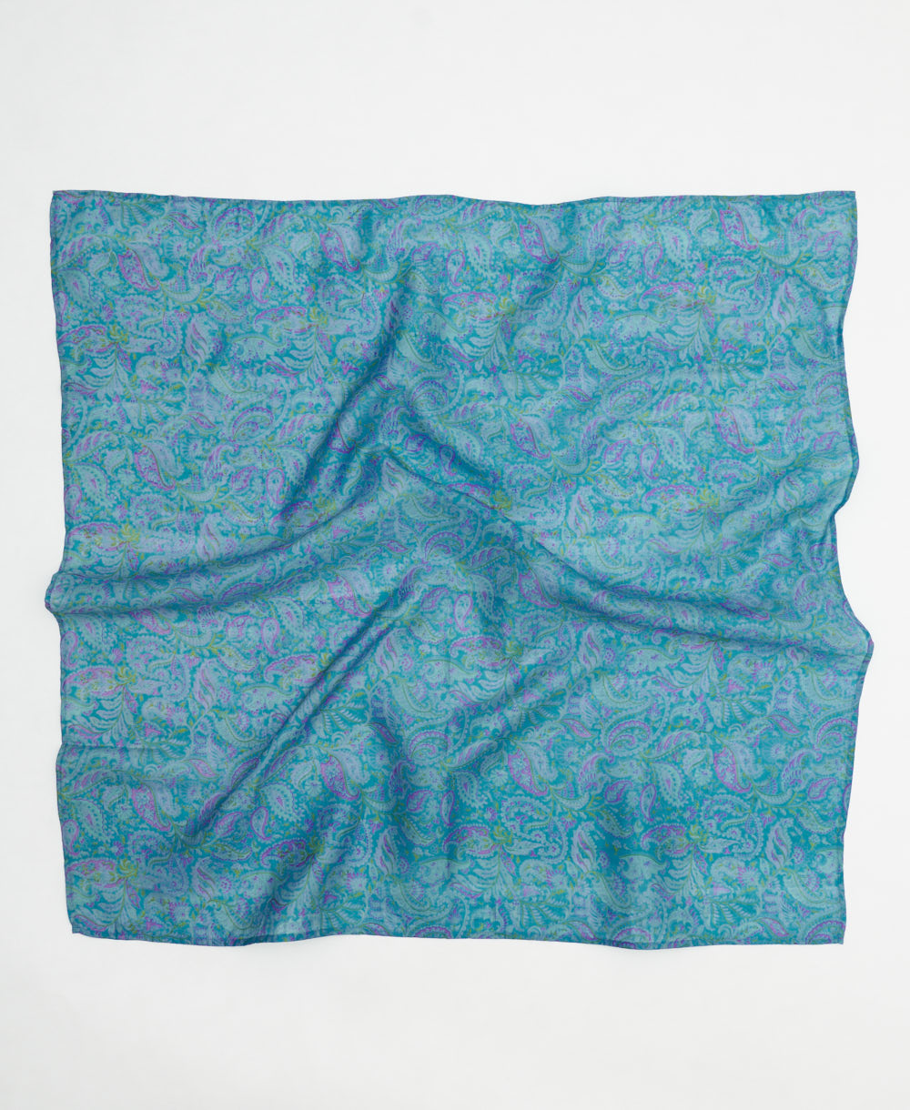 vintage silk square scarf handmade in India from upcycled silk sari fabrics