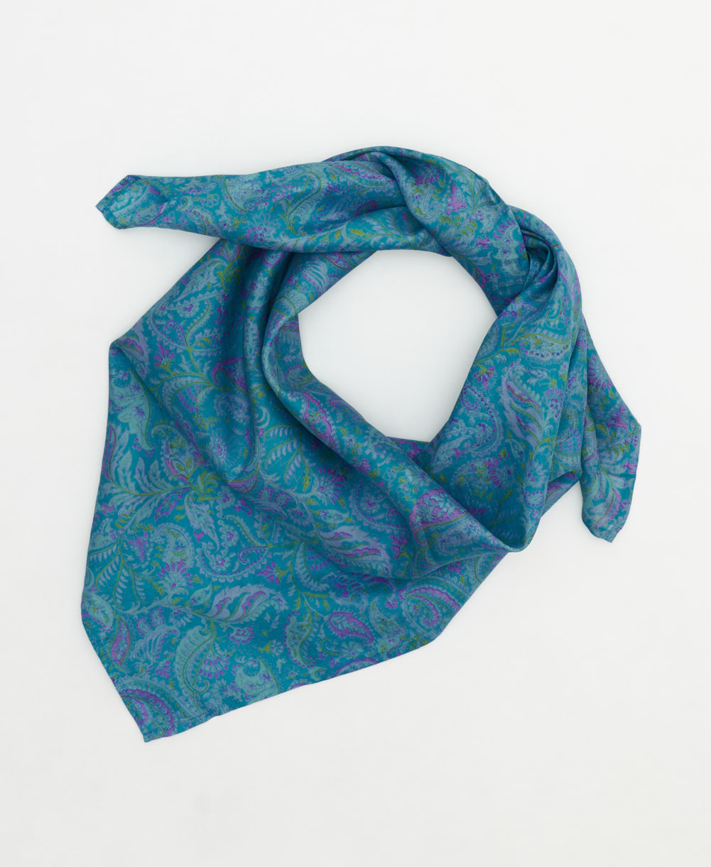 eco-friendly and unique silk square scarf in a one-of-a-kind pattern handcrafted by women artisans in India