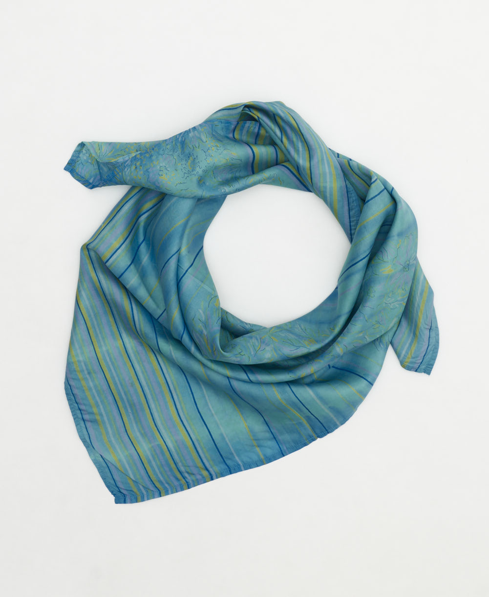 eco-friendly and unique silk square scarf in a one-of-a-kind pattern handcrafted by women artisans in India