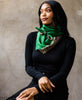 vintage silk oversized scarf in green geometric patterned print