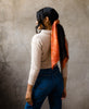 orange silk square scarf made from vintage silk saris in India