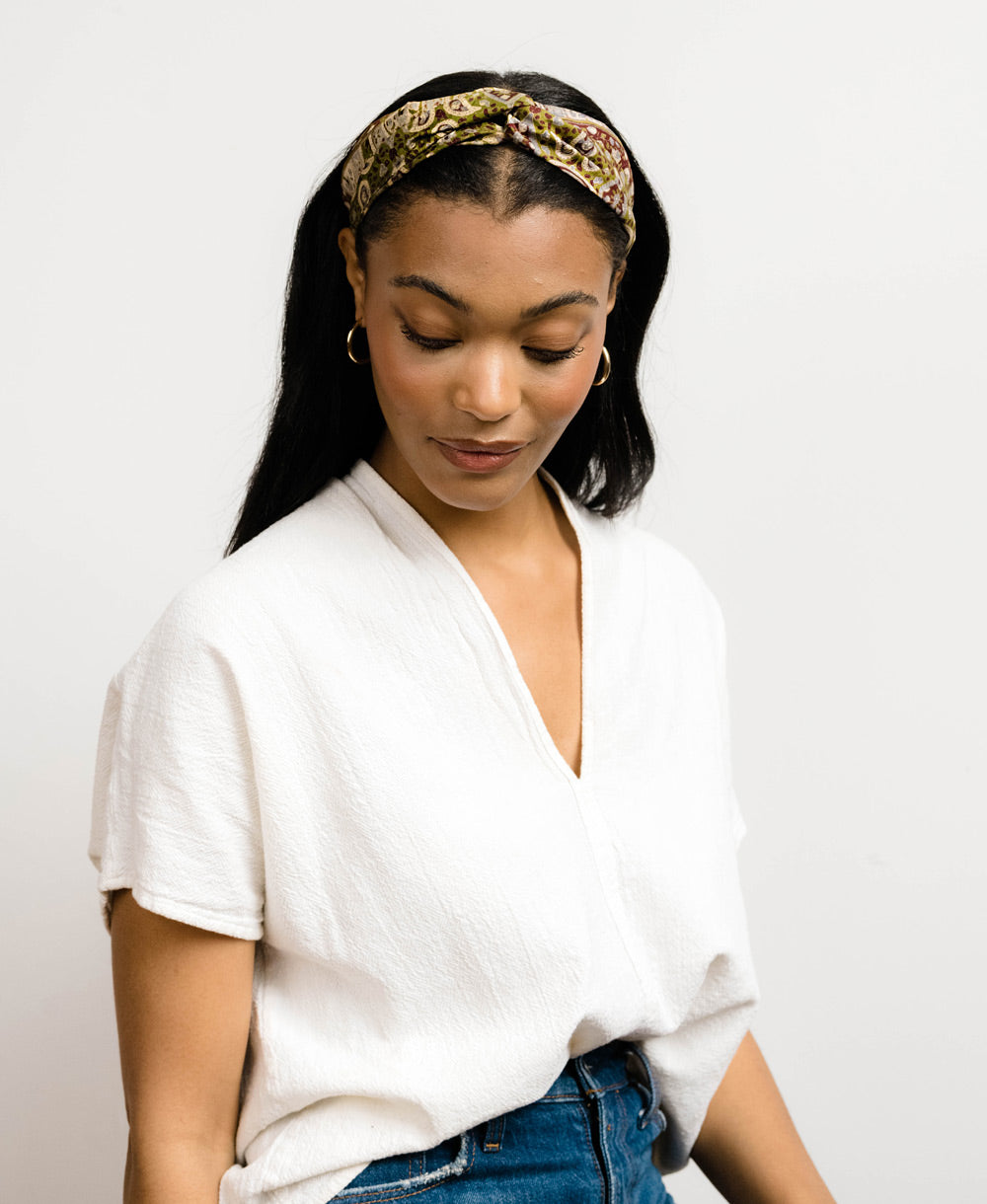 one-of-a-kind silk headbands made from upcycled repurposed silk saris by Anchal Project