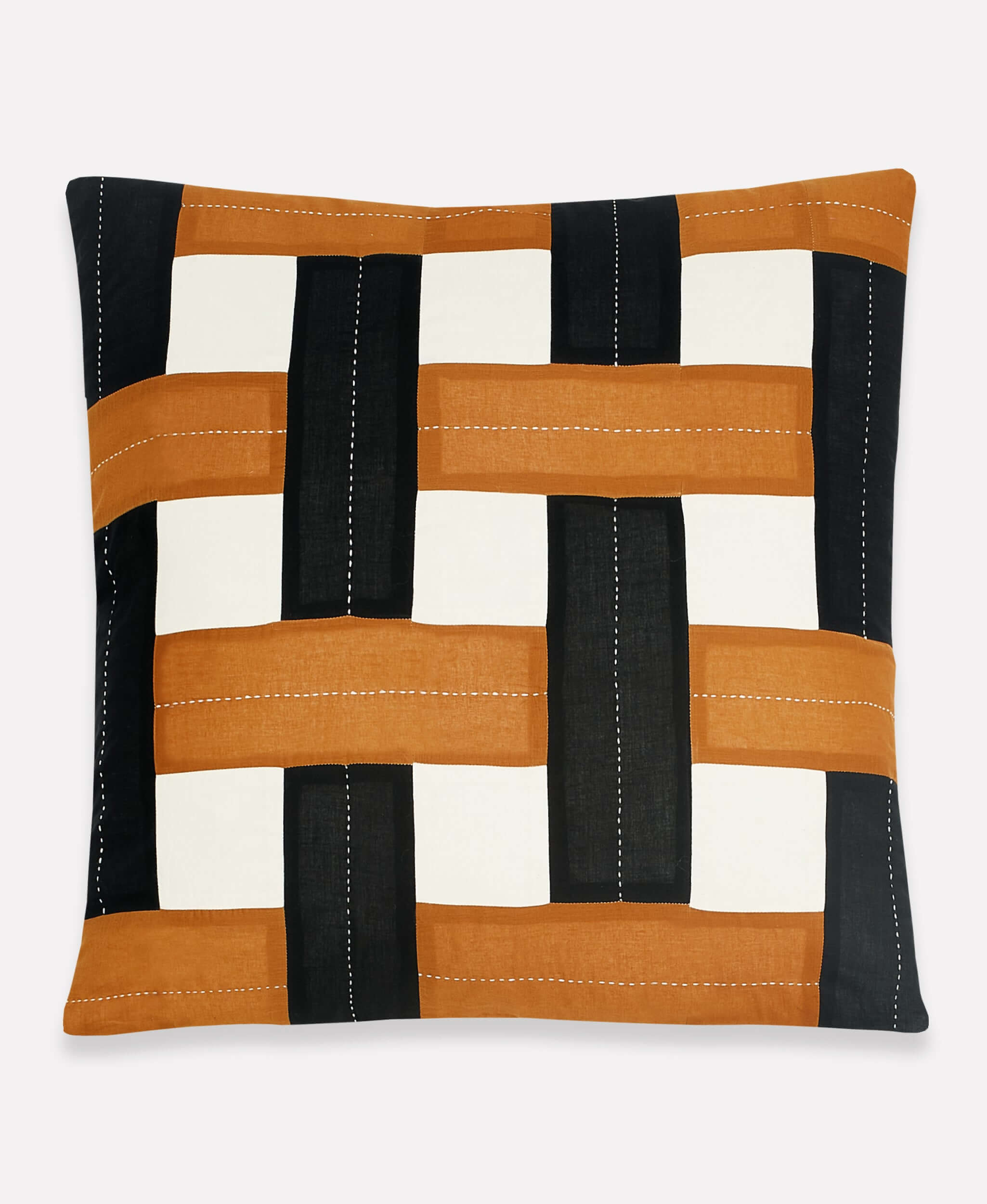 unique plaid euro sham in shades of camel, black and white made from 100% organic cotton