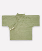 sage green baby wrap top with kimono-style ties and wide bell sleeves by Anchal