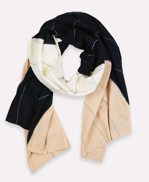Organic cotton scarf with neutral colorblock patterns