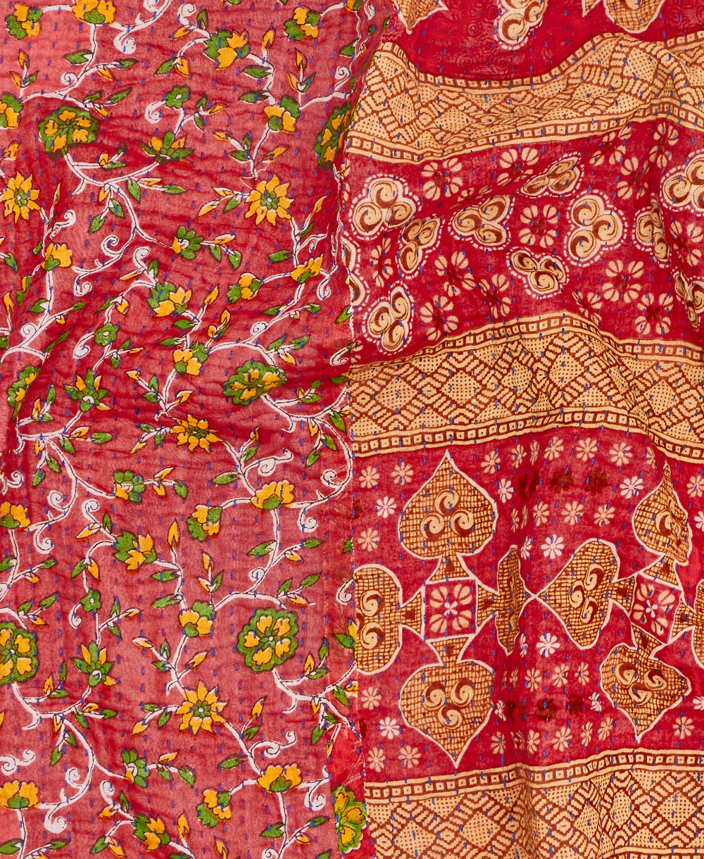 red paisley kantha quilt throw handmade by artisans 