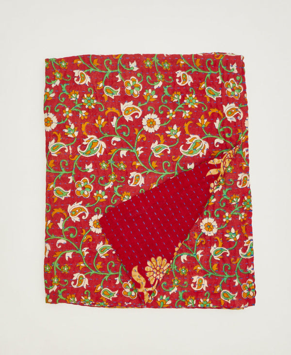 sustainable small throw quilt created using repurposed vintage cotton saris 