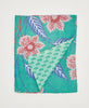Blue and pink floral small throw quilt sustainably crafted using repurposed vintage cotton saris 
