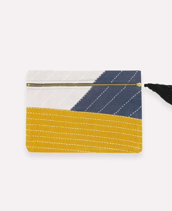 Handmade tricolored pouch made with eco-friendly organic cotton fabric