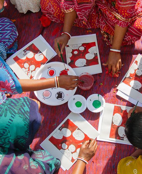Anchal artisans learning color theory during a design workshop