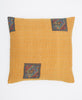 Orange vintage cotton throw pillow featuring a minimal  blue and red stamp print 