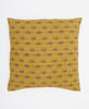 mustard yellow vintage cotton throw pillow featuring blue kantha stitching 