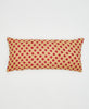 beige cotton lumbar pillow with red polka dots and kantha stitching 