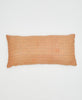 beige and orange cotton lumbar pillow with blue kantha stitching 