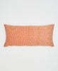 orange sustainable cotton lumbar pillow with yellow flowers and kantha stitching 