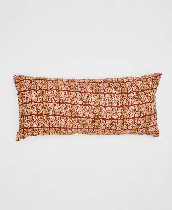 sustainable lumbar pillow with red stripes and beige flowers 