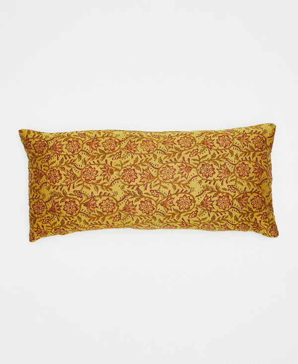 Yellow and red floral cotton lumbar pillow 