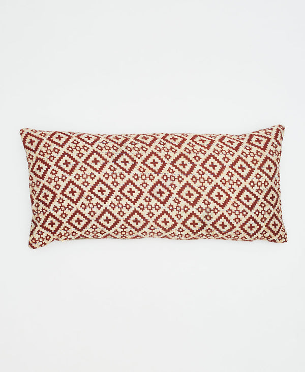 White and red sustainably crafted vintage cotton lumbar pillow 