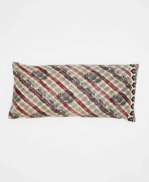 Black and red striped cotton lumbar pillow 