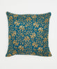 teal blue one-of-a-kind pillow with gold leaves and vines