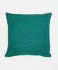 eco-friendly teal throw pillow with black paisleys and traditional kantha stitching 