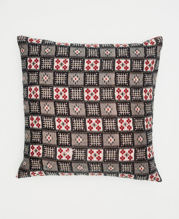 black, white, and red reversible checkered throw pillow