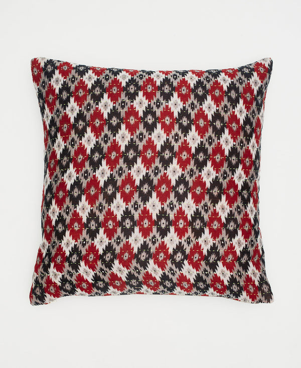 sustainable red, black, and white geometric throw pillow