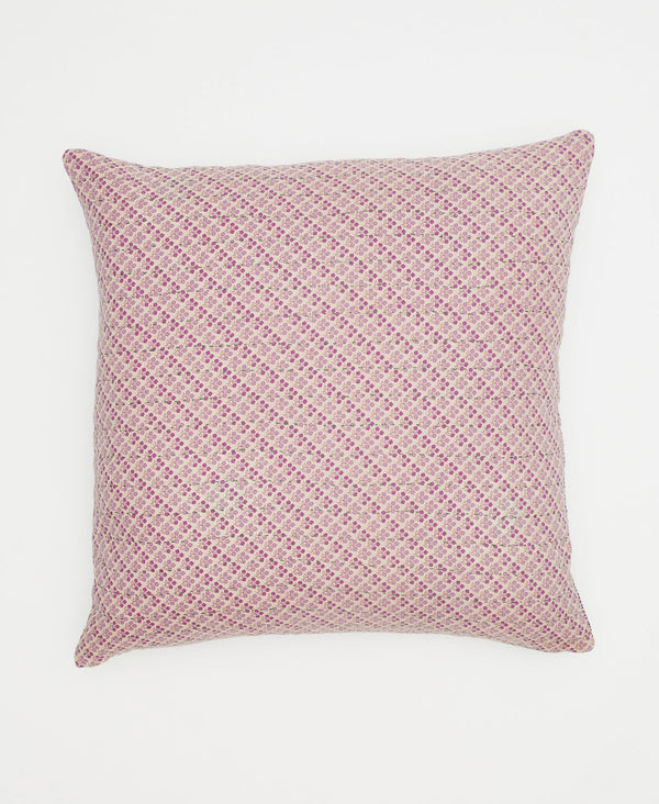 white cotton throw pillow with small purple flowers 