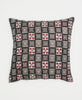 red, black, and white checkered throw pillow with traditional kantha stitching 