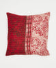 red and white floral cotton throw pillow with yellow kantha embroidery 