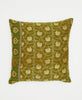 green floral sustainable cotton throw pillow with kantha stitching 