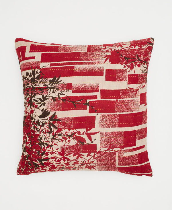 red and white one-of-a-kind cotton throw pillow with red and black vines