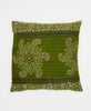 green paisley sustainable cotton throw pillow with kantha stitching 