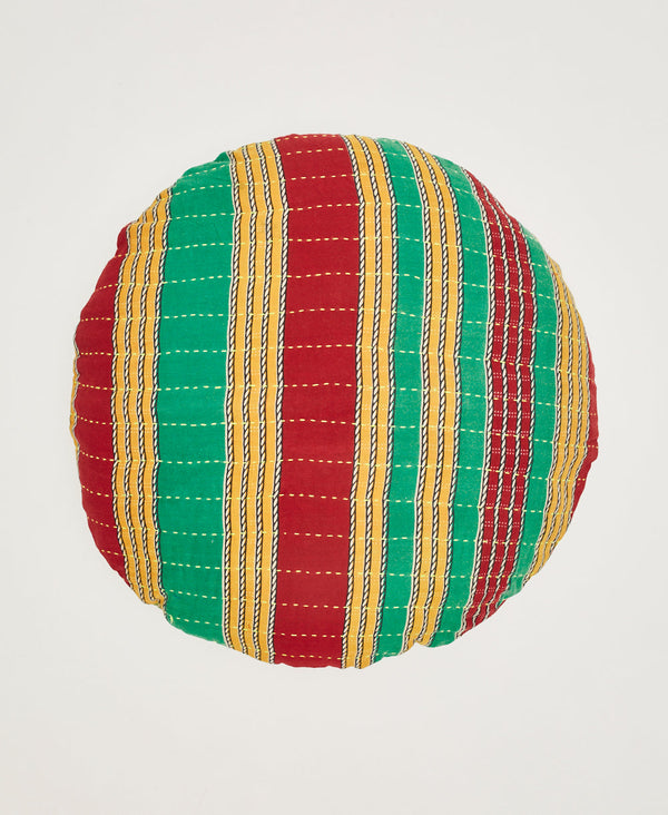 Red, teal, and yellow artisan-made  round throw pillow 