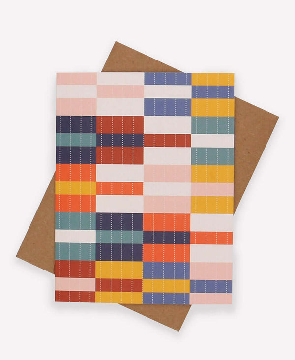 colorful checkered blank notecard featuring multi check quilt design