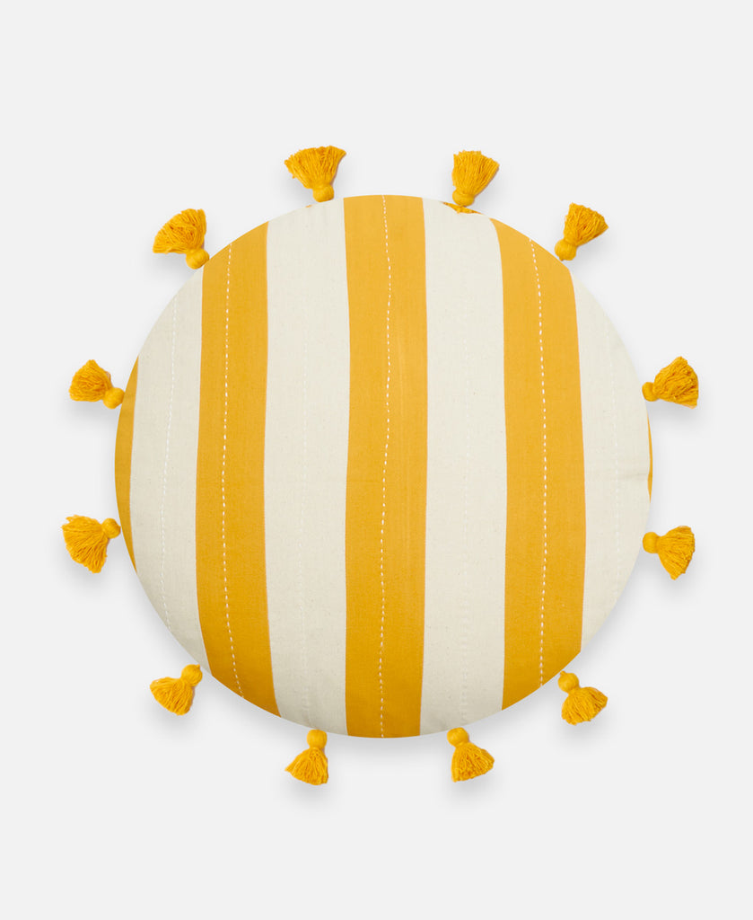 soft cotton yellow and ivory striped accent pillow by Anchal Project
