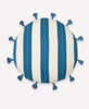 cabana stripe round throw pillow in blue stripes with pom pom tassels by Anchal Project