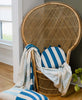 striped round throw pillow with tassel details in vintage peacock chair by Anchal Project