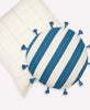 round throw pillow with blue and white stripes featuring tassel detail by Anchal