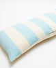 pale blue and white striped organic cotton lumbar pillow hand stitched by fair trade artisans 