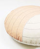 Two-tone crescent accent pillow with hand-stitched pattern and zipper closure