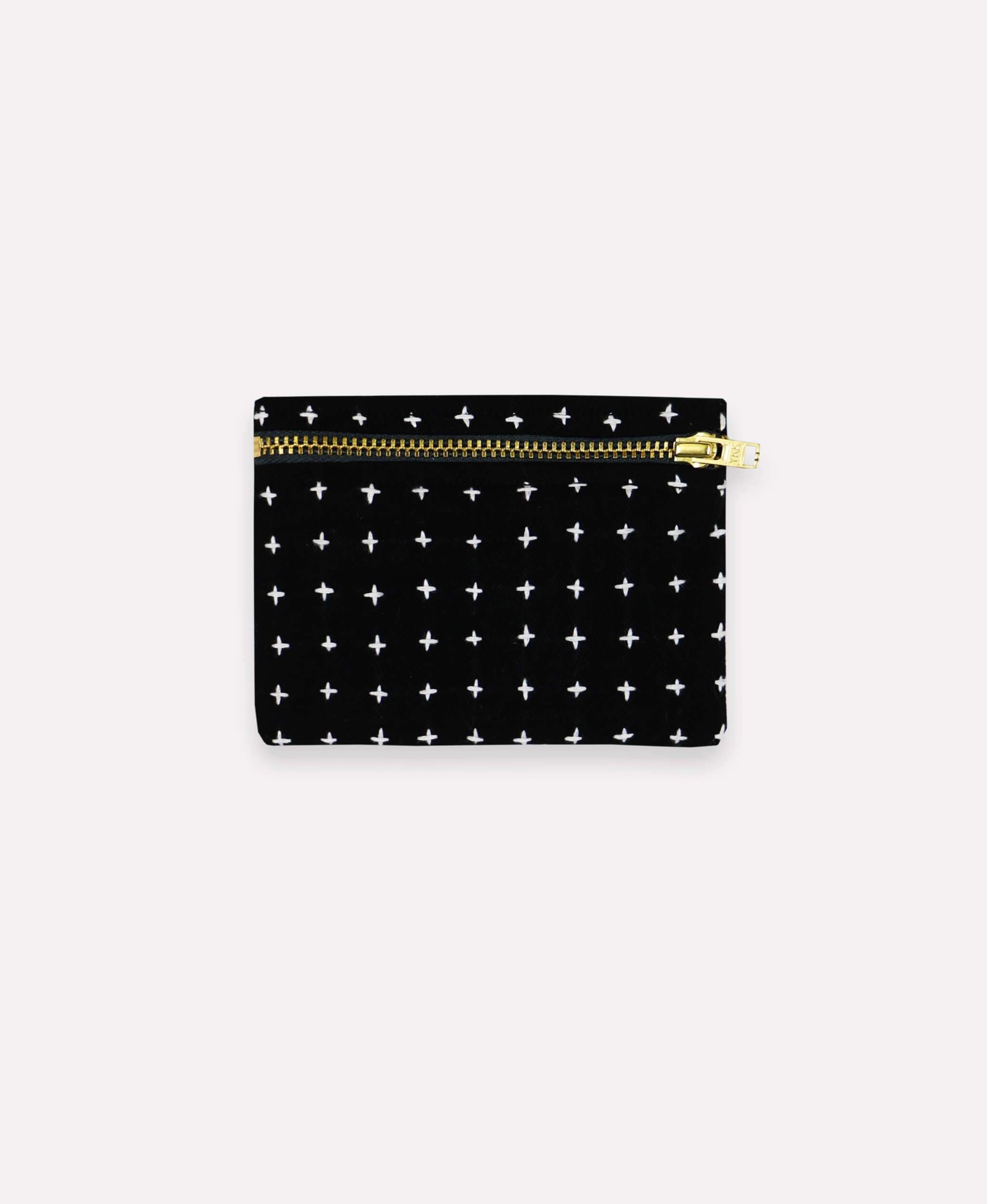 Anchal Project modern cotton coin purse in black with cross-stitch design