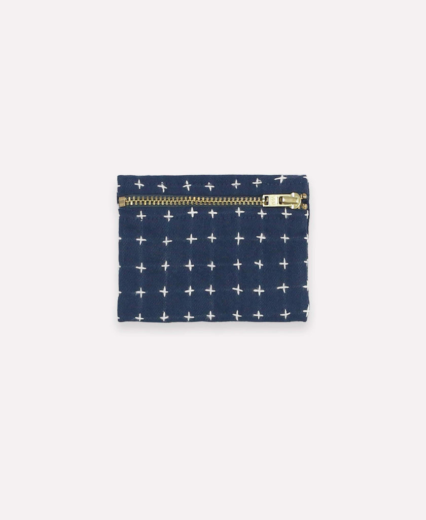 cross-stitch coin purse in navy blue
